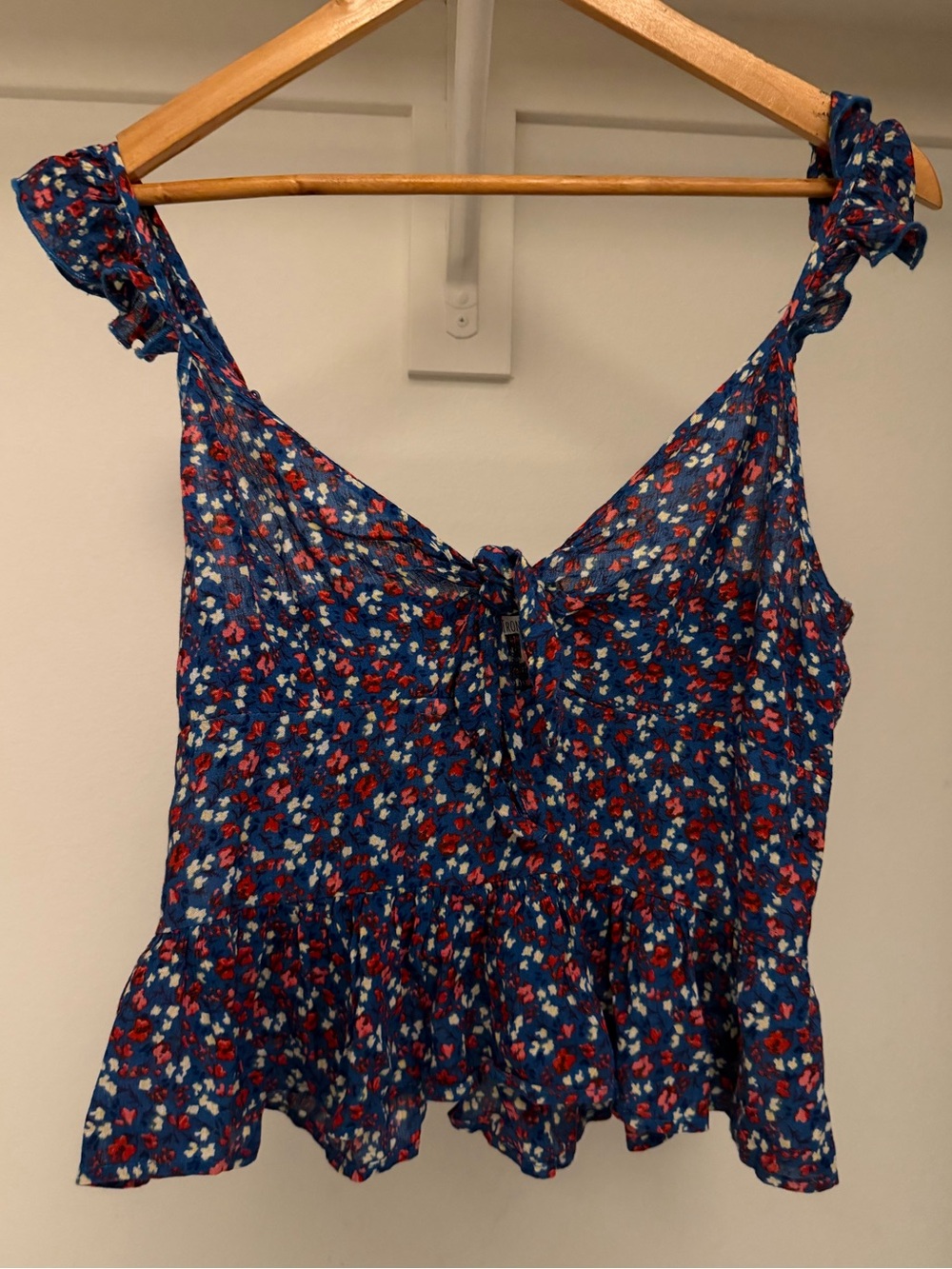 Patrons of Peace Blue Floral Tie-Front Peplum Cami Tank Top - Size M